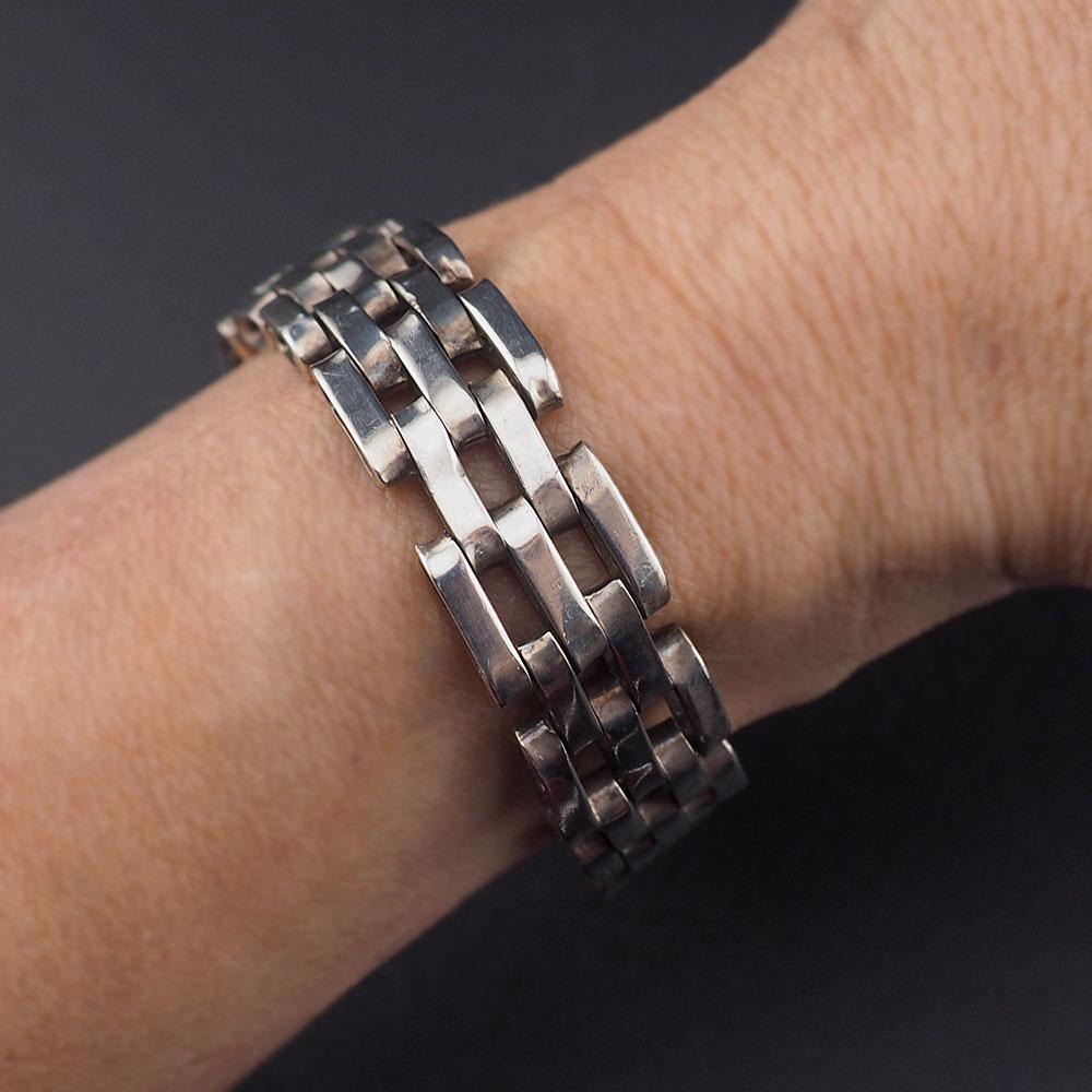 Vintage Sterling Silver Mexican Gate Link Bracelet – Vintage