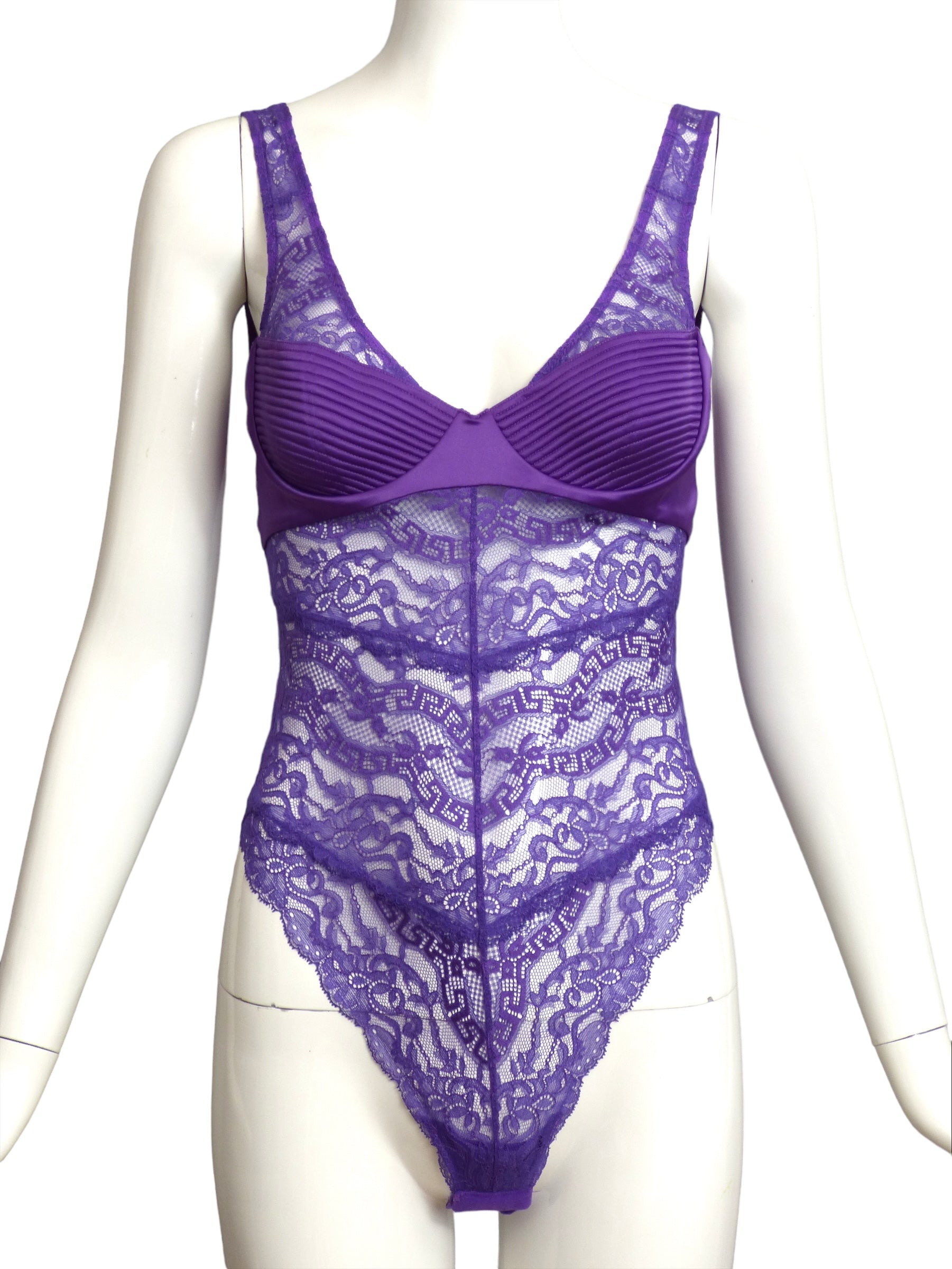 VERSACE- NWT 2023 Purple Satin & Lace Bodysuit, Size 2C – MARTINI