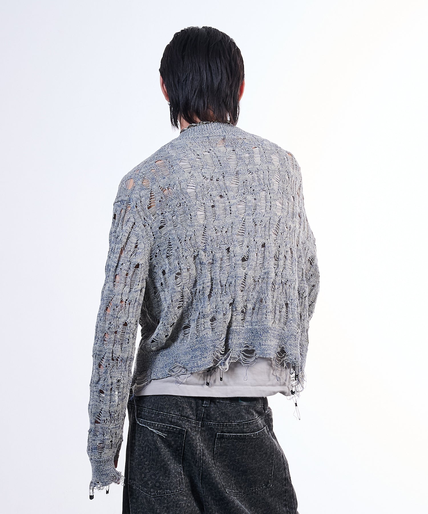 Deadbooy × VI E DIT〉Openwork zip knit cardigan (Gray)