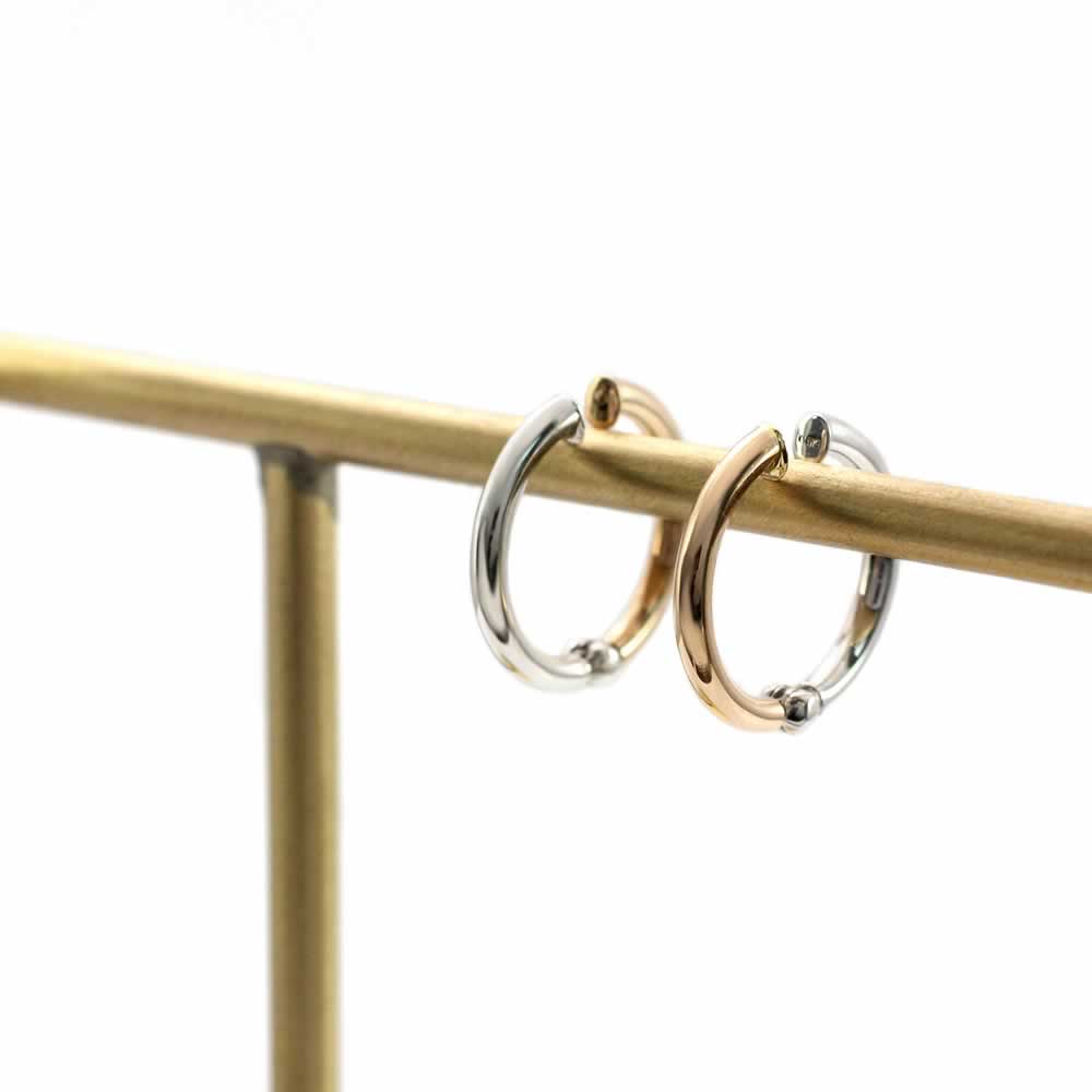 彼女へのプレゼント K18PG/K14WG リバーシブル フープ ピアリング 18金