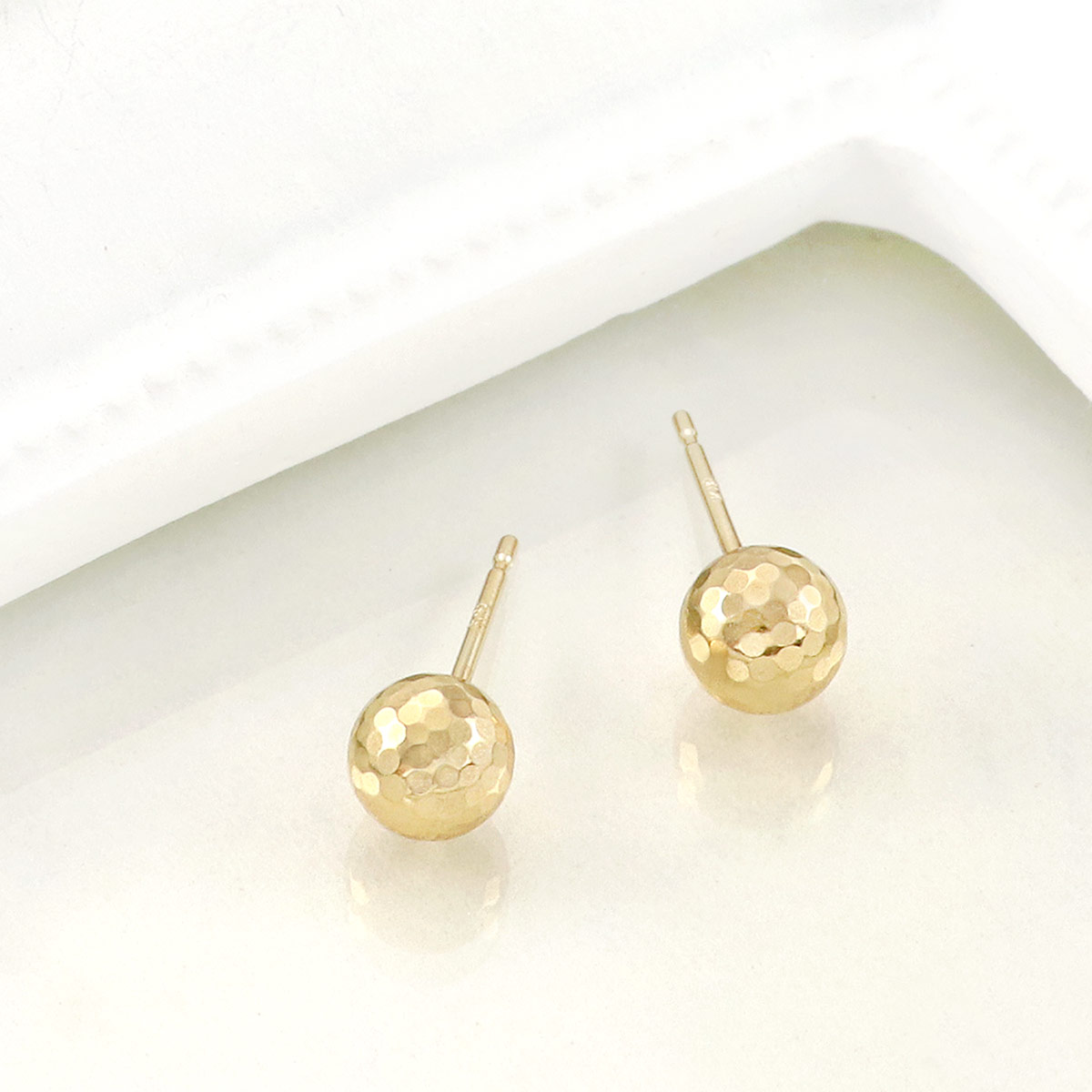 彼女へのプレゼント K18YG 丸玉 ミラーボールピアス 18金イエロー