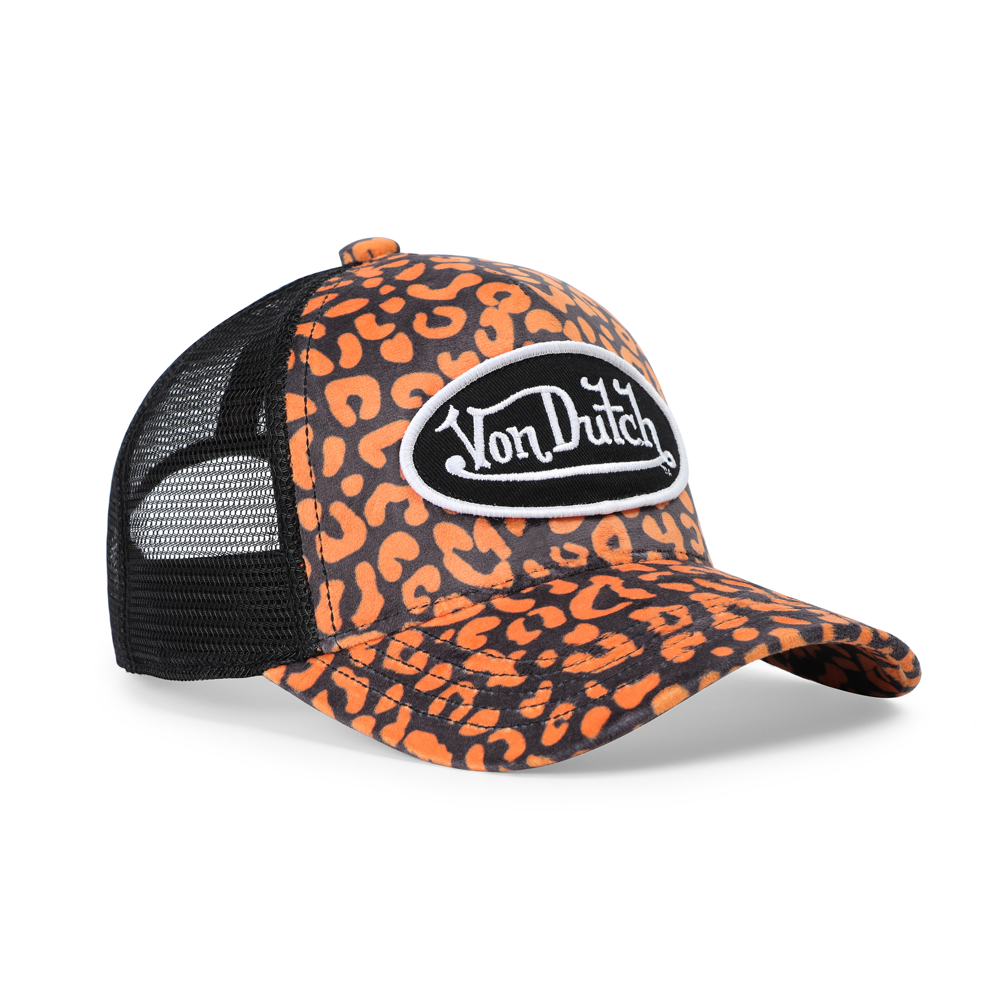 Kids Velvet Trucker Hat - Orange Cheetah | Von Dutch