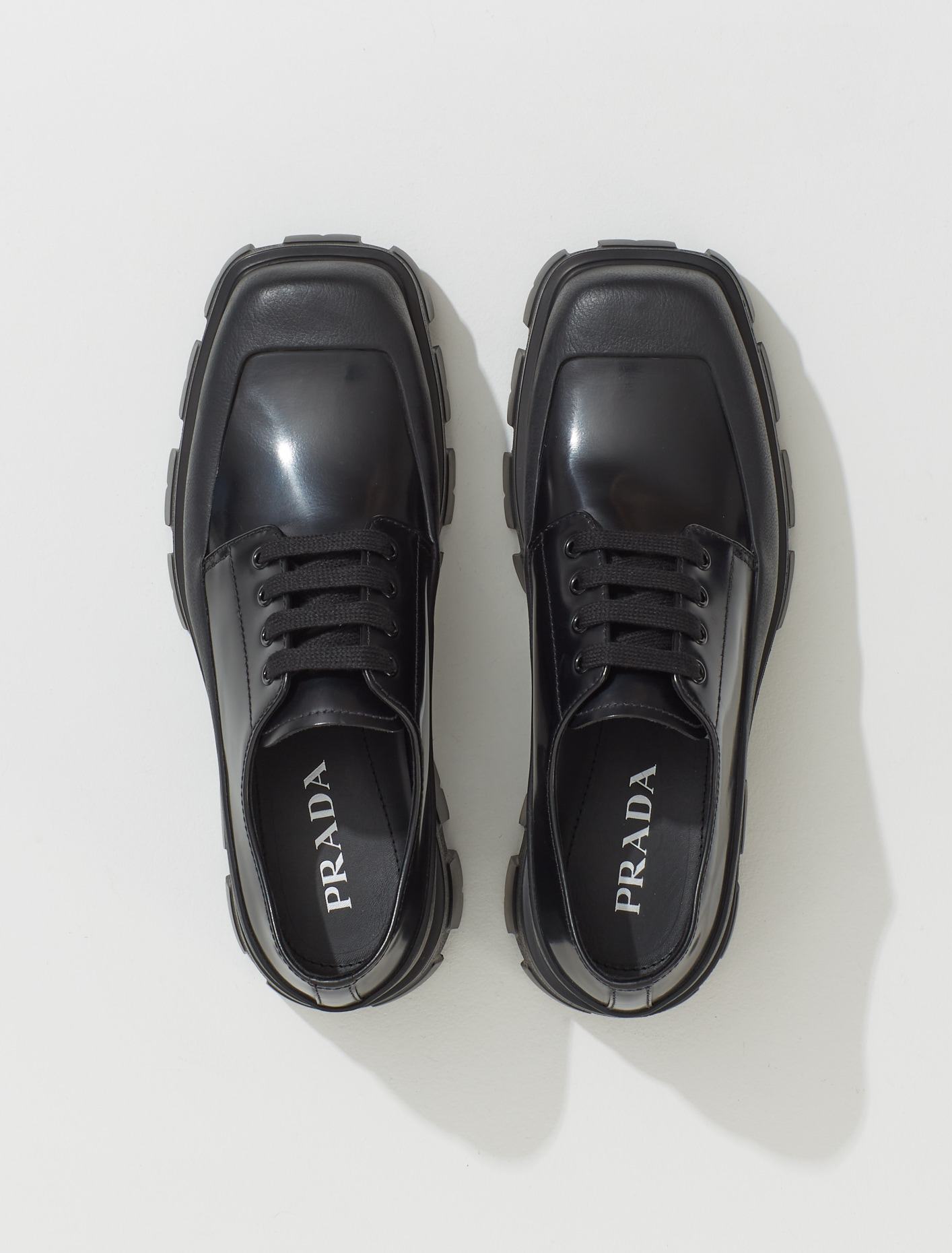 Prada - Monolith Square-Toe Derby Shoes in Black