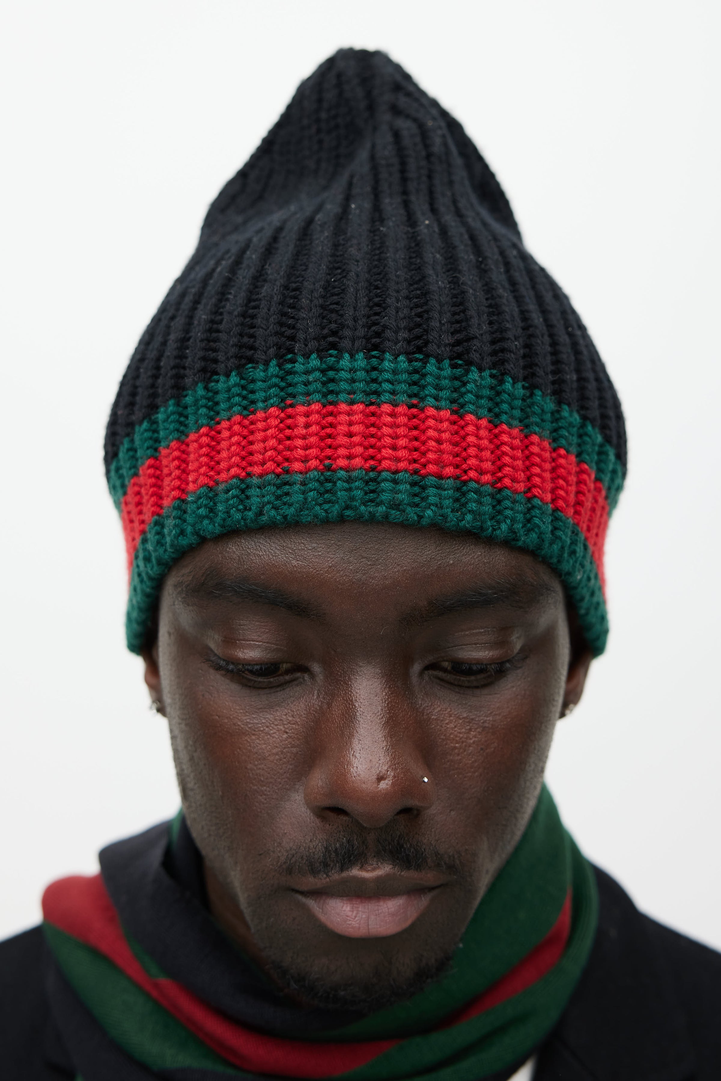 Gucci // Black & Multicolour Wool Striped Beanie – VSP Consignment