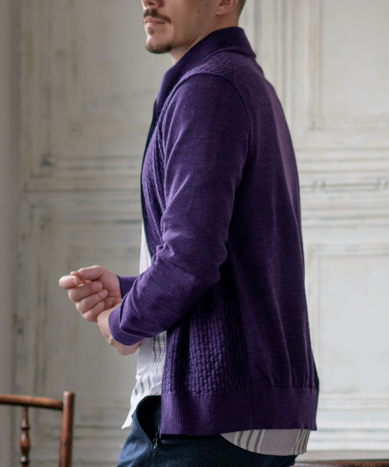 SALE/20％OFF】12G ドリームケア 地柄アシンメトリー ZIPカーディガン