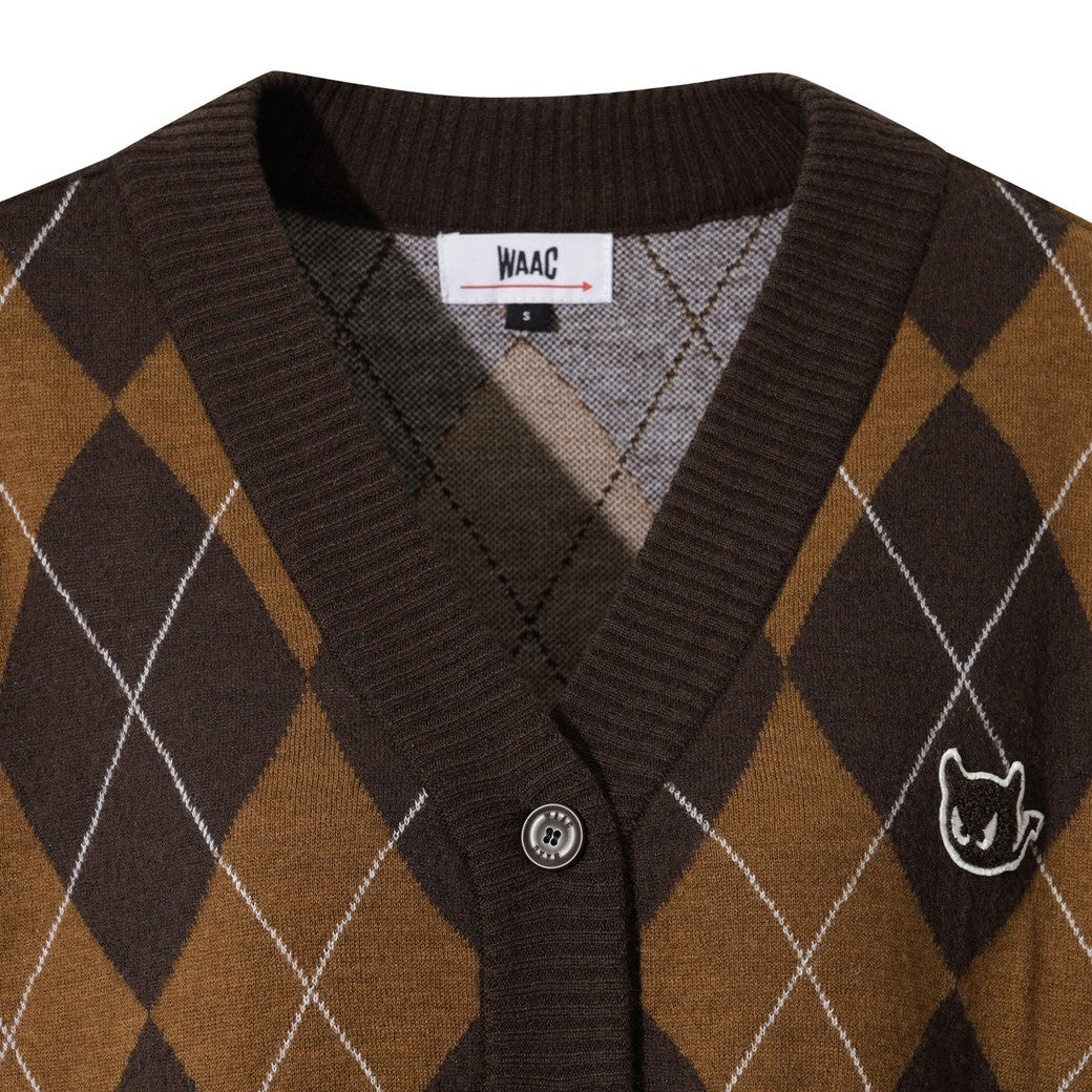 WOMEN アーガイルニットカーディガン ブラウン
