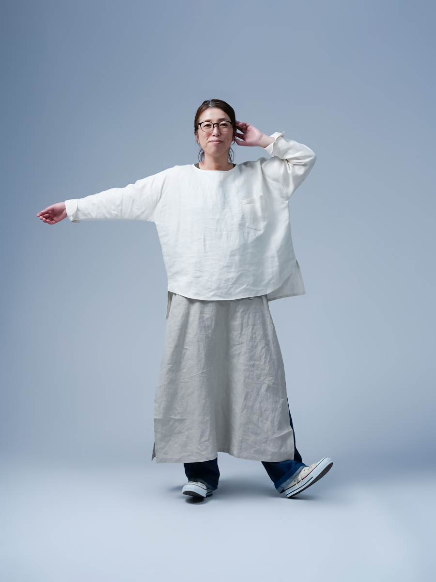 リネントップス】前後差の着丈がポイント！ ポケット付き ゆるT