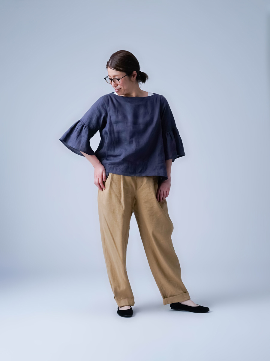 リネントップス】大人専用！ 可愛くなりすぎない フリル袖トップス