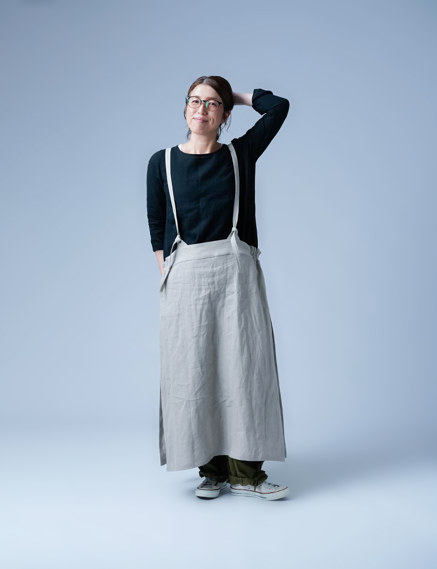 リネンタブリエ】魔法のエプロンスカート ／ 亜麻ナチュラル a037a-amn2