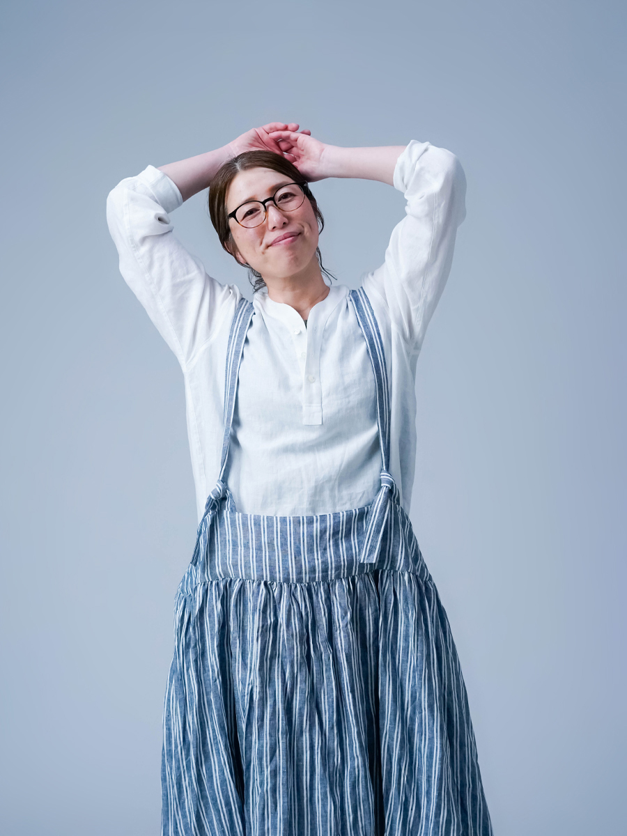 リネンタブリエ】レア度満点 タブリエエプロン スカート ／ ストライプ