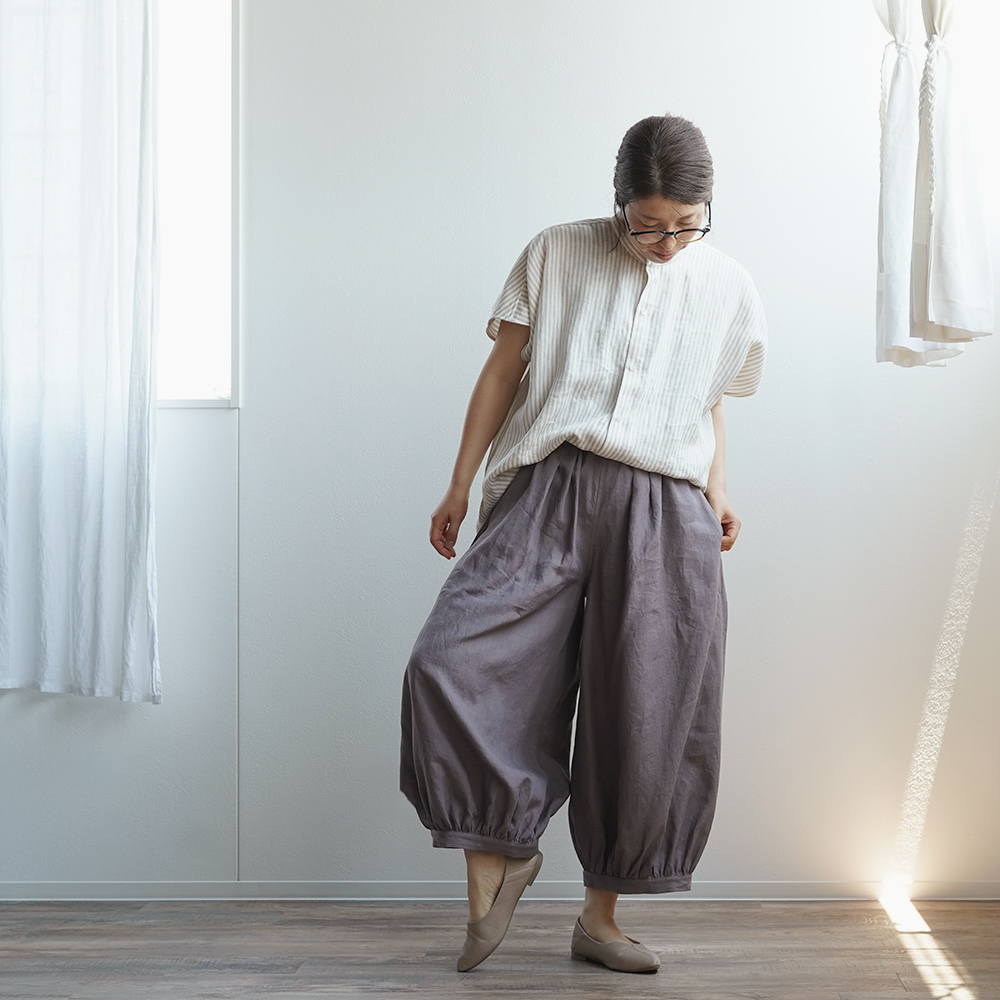 リネンパンツ】アラジン ボールパンツ 超高密度リネン /茶鼠 b005j-cnz1