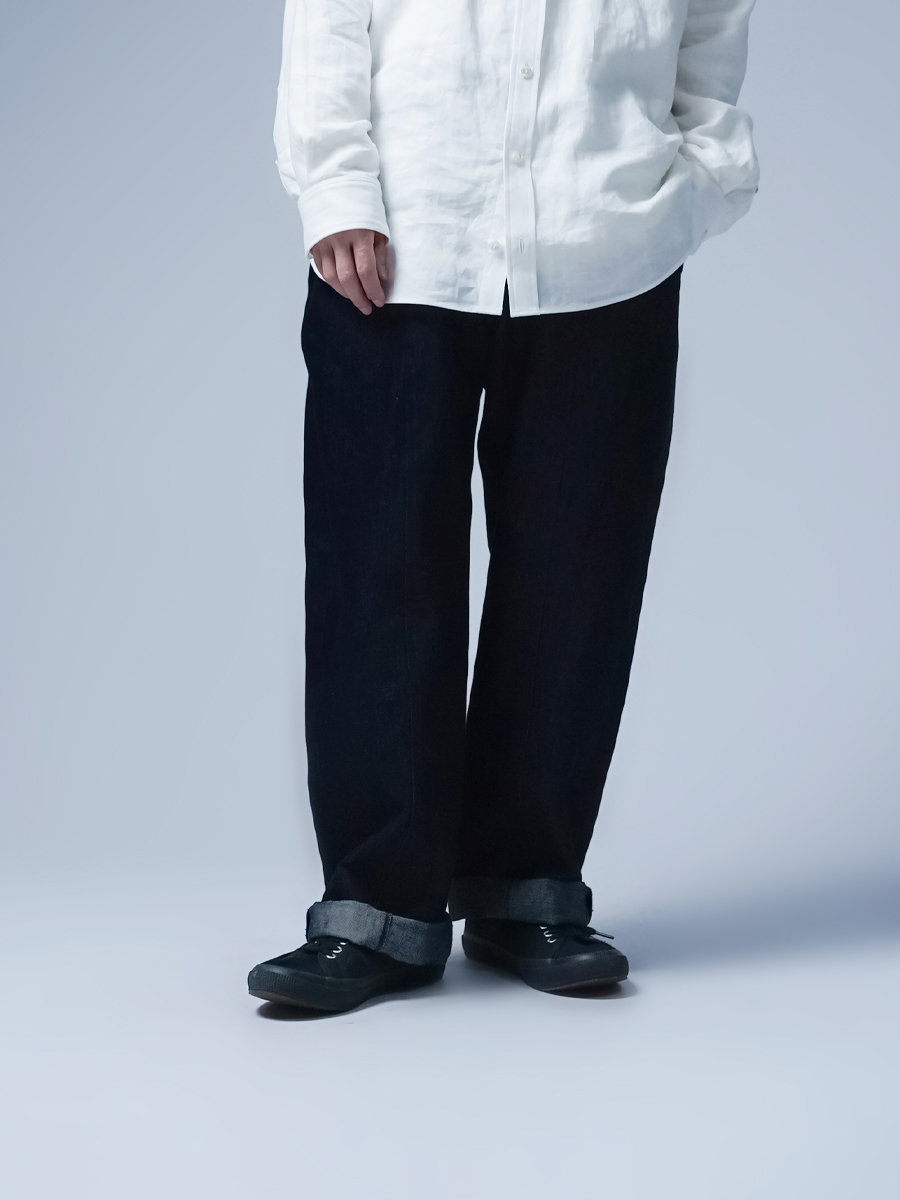 リネンパンツ】全て日本で作る リネンデニム ワイドイージーパンツ