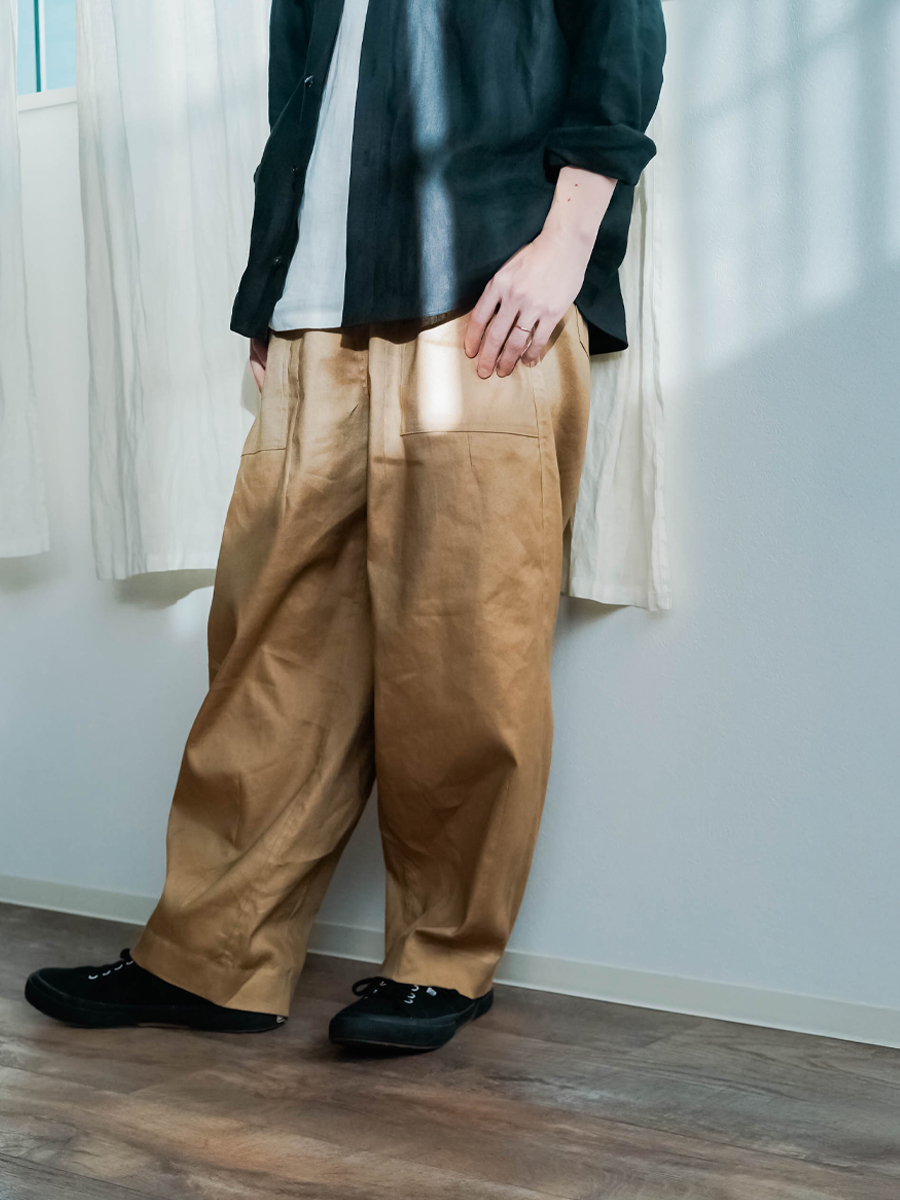 リネンソロテックス】肩肘張らない リラックスワイドパンツ