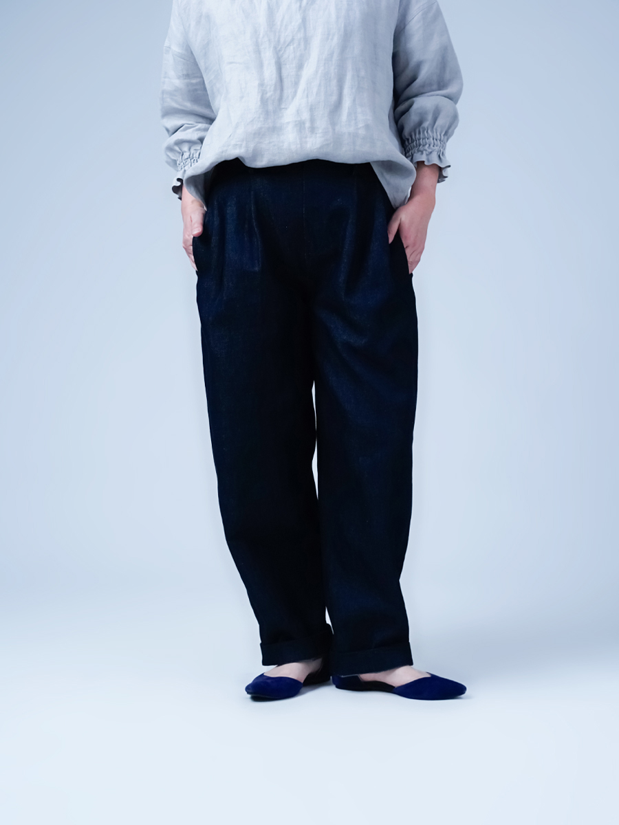 リネンデニムパンツ】時間を忘れる心地よさ 男女兼用タックパンツ