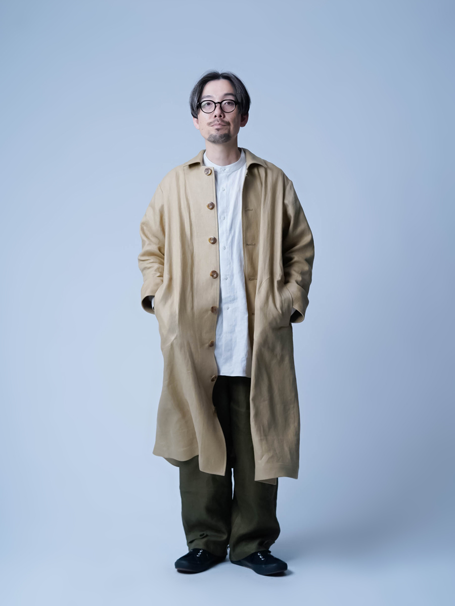 プレミアム】大人の上質アウター リネンステンカラーコート ／ ハニー