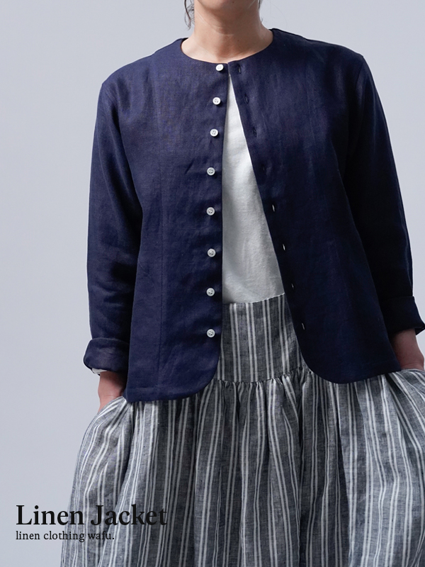 wafu. わたぬき服装 首があきすぎないジャケット プレミアムリネン厚地