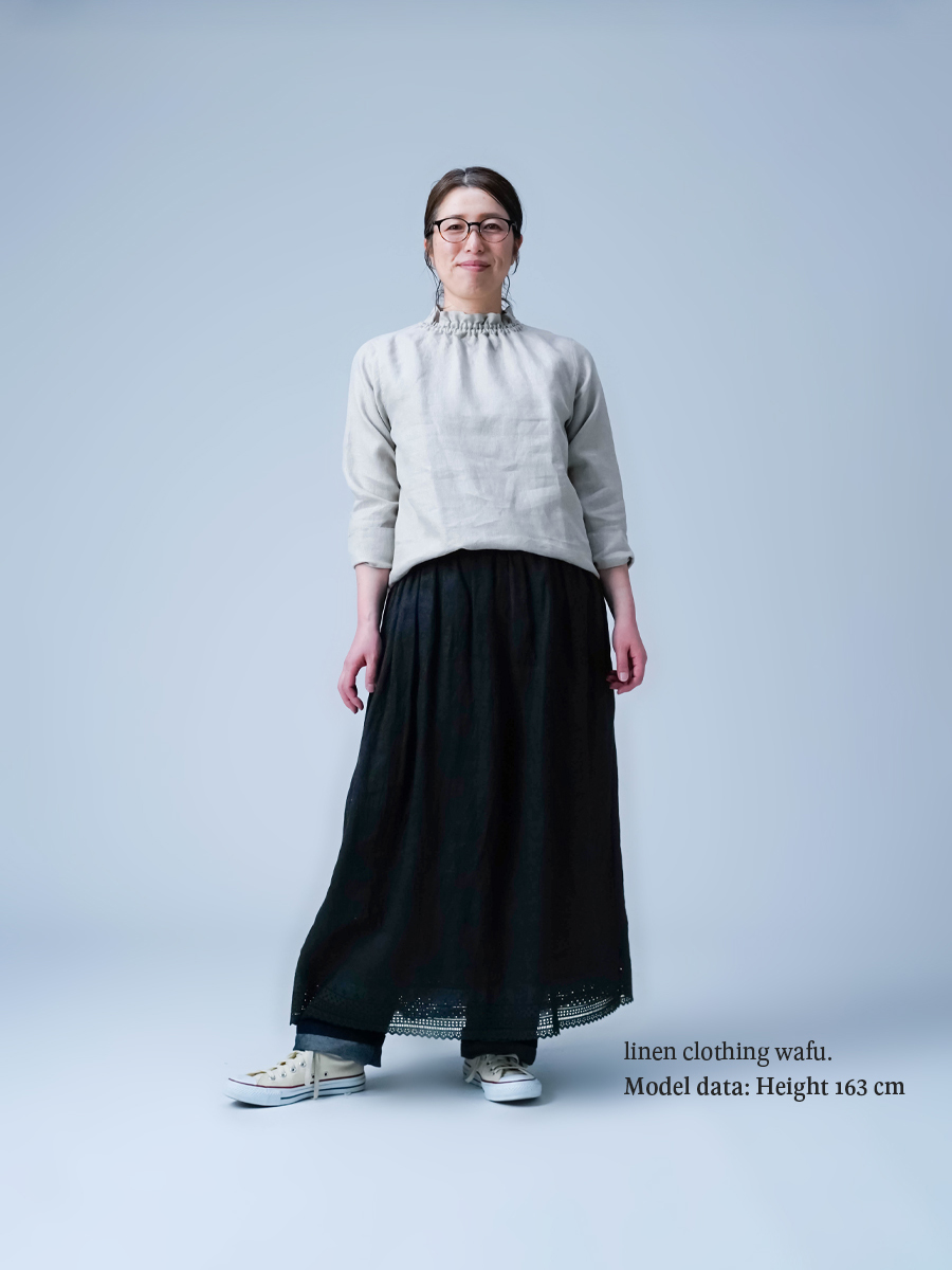 リネンスカート】 重ね穿きの救世主 レースペチスカート ／ 黒色 p002c