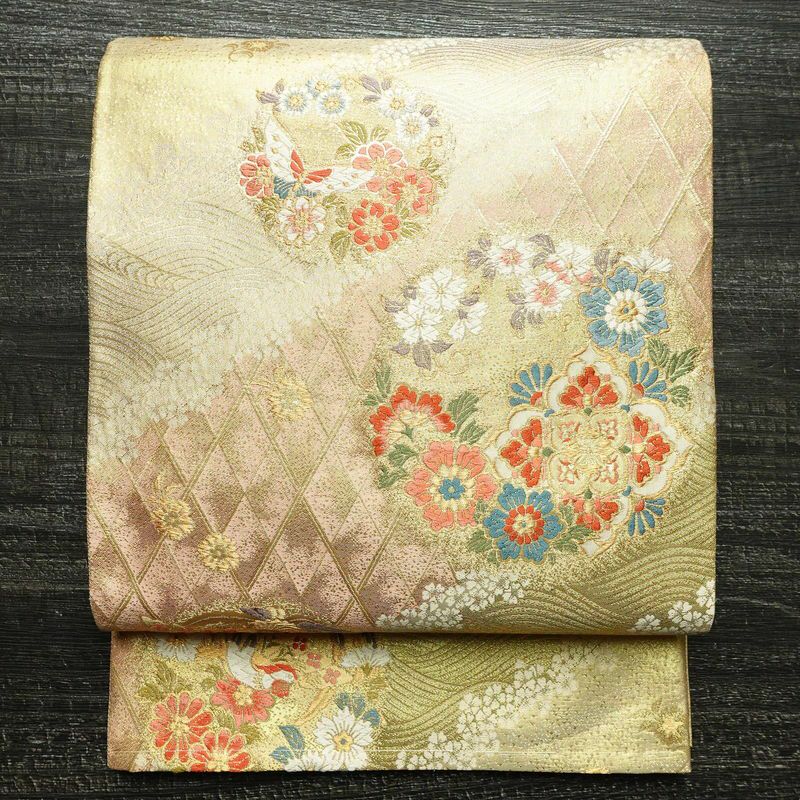 袋帯 六通柄 フォーマル用 正絹 花柄 箔 帯 入学式 卒業式 結婚式 金