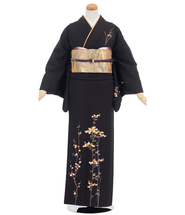 訪問着 黒地に光琳梅と光琳菊 京都 着物 レンタル｜和凛