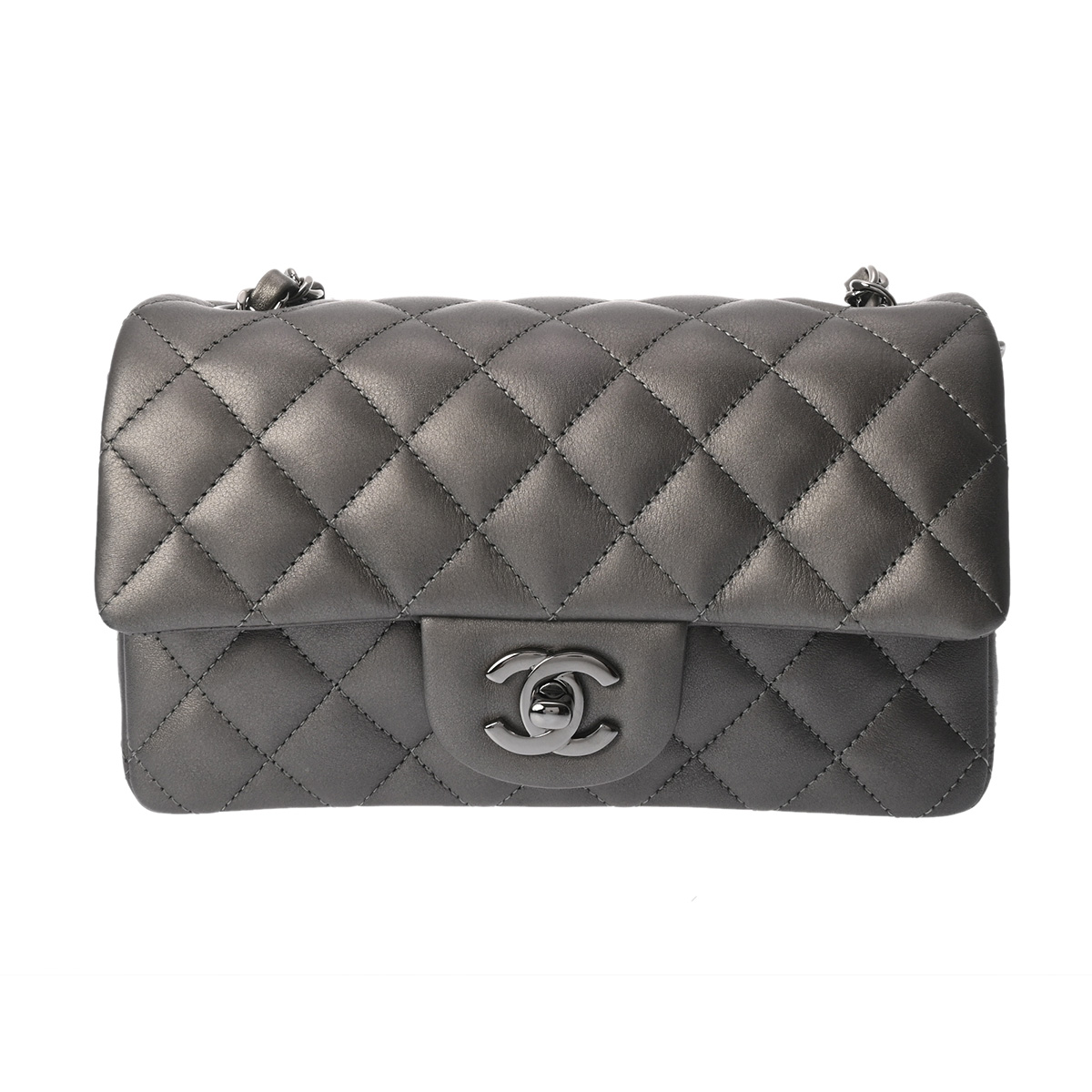 シャネル ミニ クラシック ハンドバッグ 20cm メタリックグレー系
