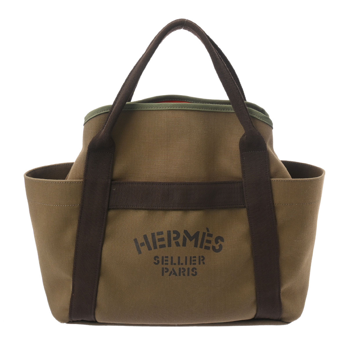 エルメス サックドパンサージュ グルーム カーキ/ブラウン トワル