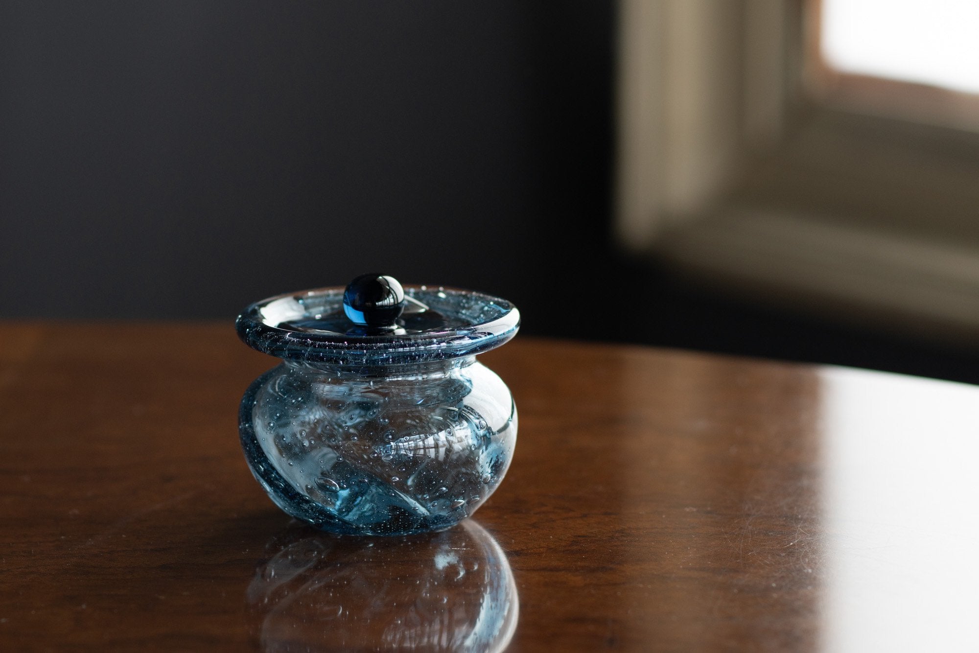 くるみガラス 藍色シュガーポット｜ガラス工房 橙