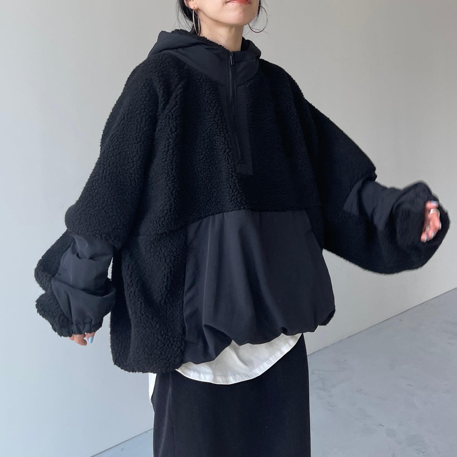 over size BOA hoodie blouson / black | wee9s | ウィークス