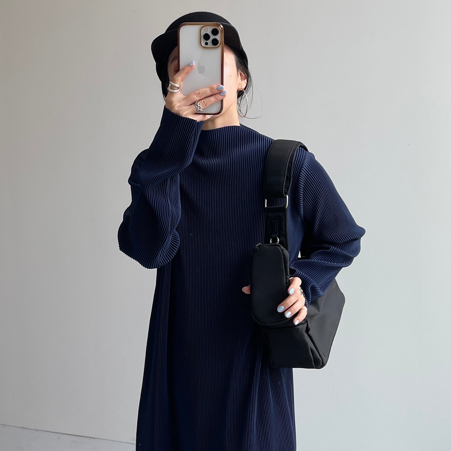 daily daily super stretch pleats one piece / navy [FREE or LONG