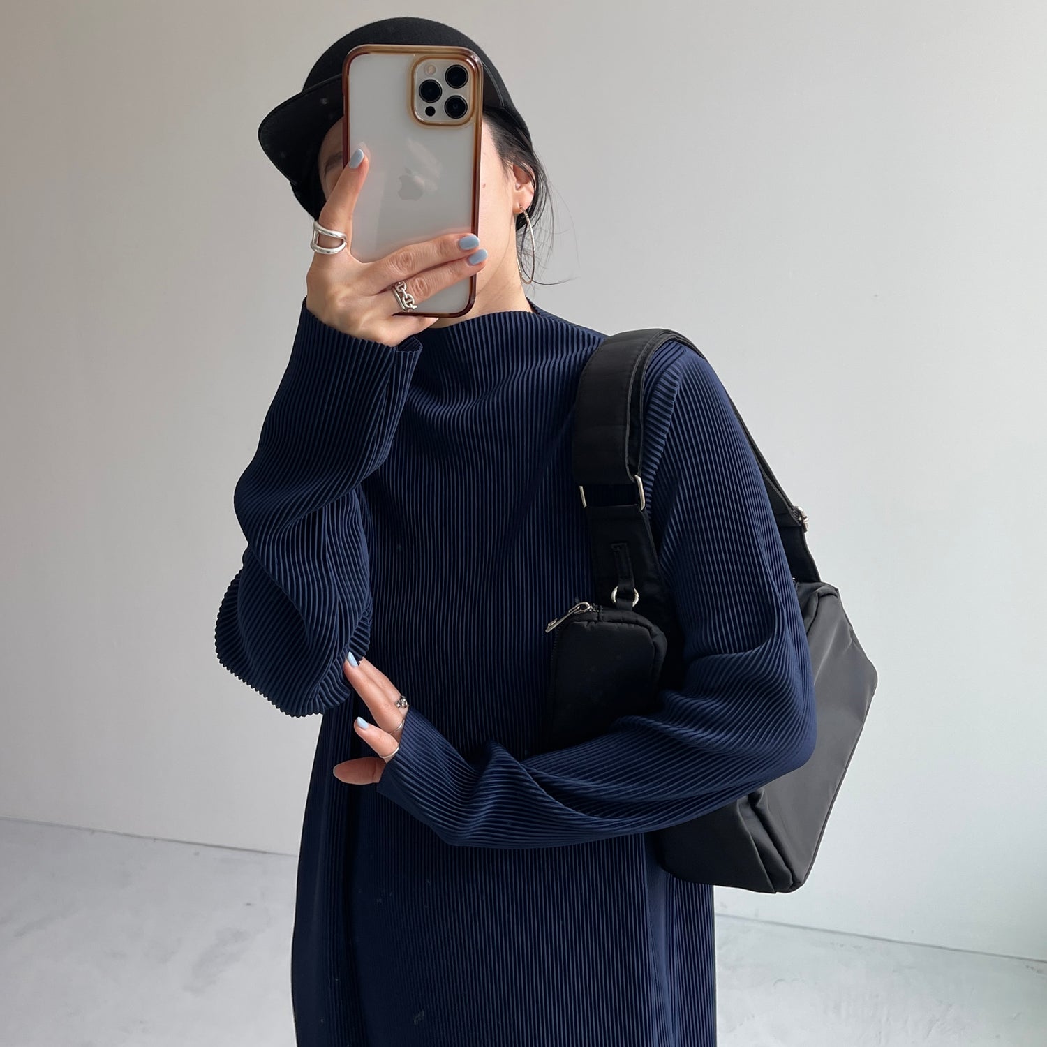 daily daily super stretch pleats one piece / navy [FREE or LONG