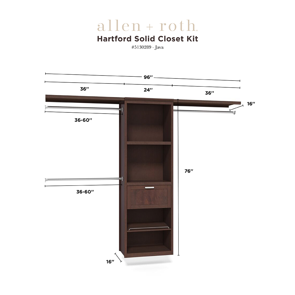 Hartford 8ft Java Wood Closet Kit | Whalen Furniture
