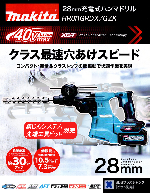 マキタ 40Vmax 28mm充電式ハンマドリル HR011GRDX/GZK 集じんシステム