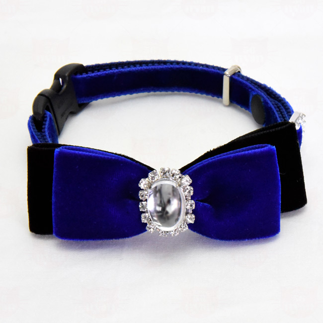 おしゃれ猫首輪 豪華ベルベット蝶ネクタイ クリスタルビジューつき 猫