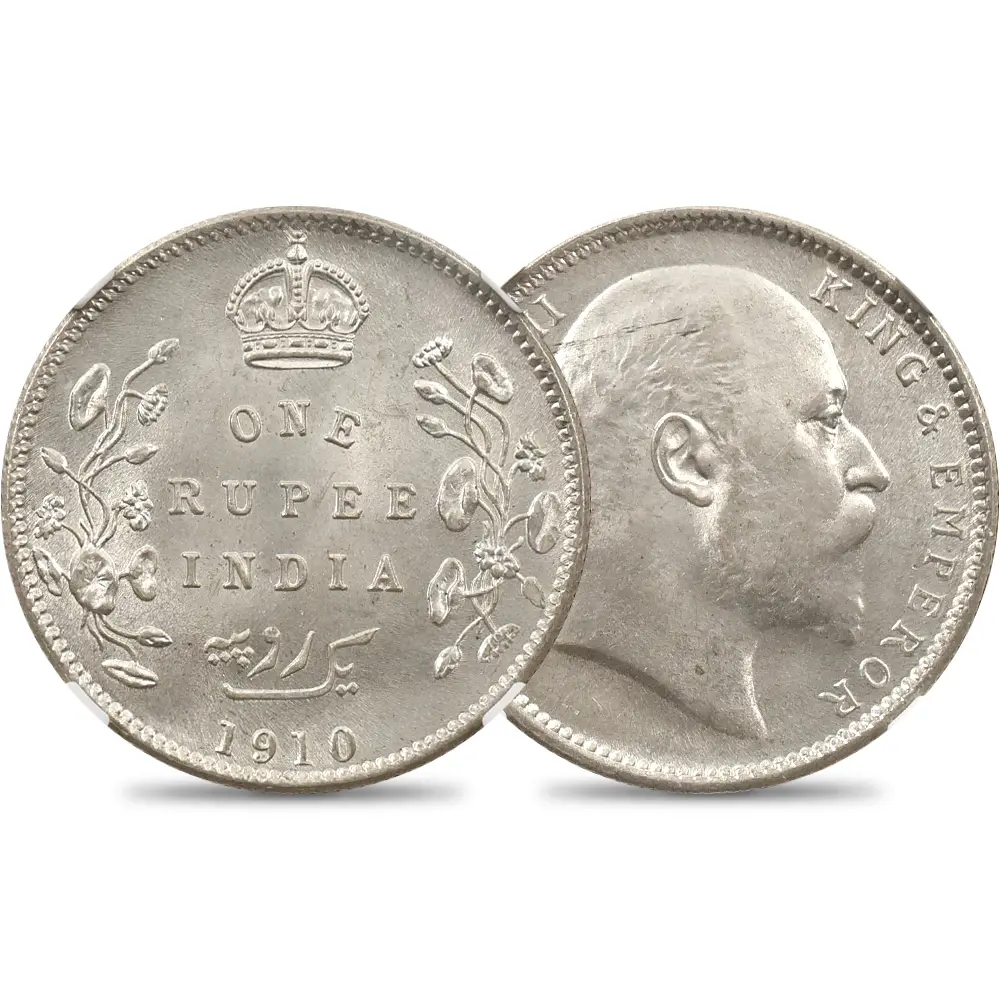 英領インド 1910C エドワード7世 ルピー銀貨 NGC MS63 | 英国