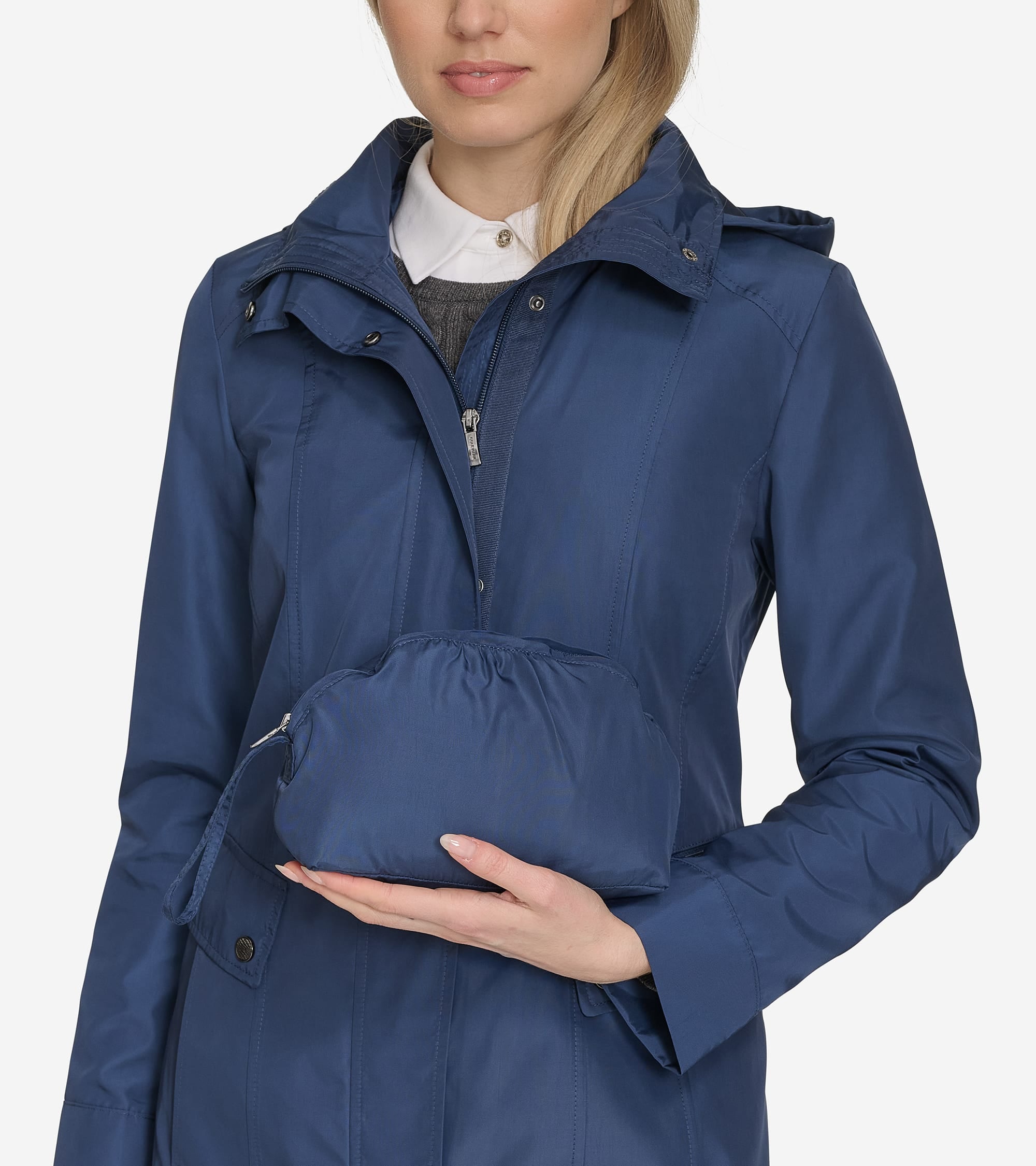 Women's Signature Packable Hooded Rain Jacket in Blue | Cole Haan