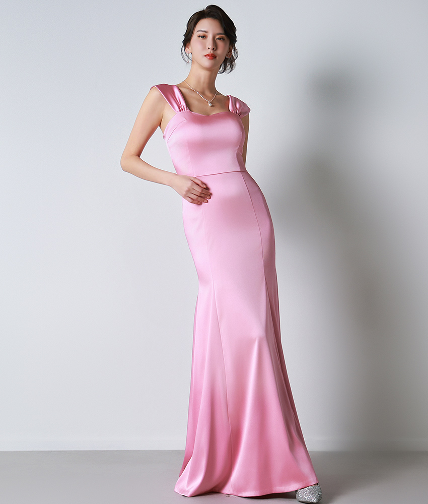 サテン・キャップスリーブ・ハートネック・ノースリーブ・マーメイド