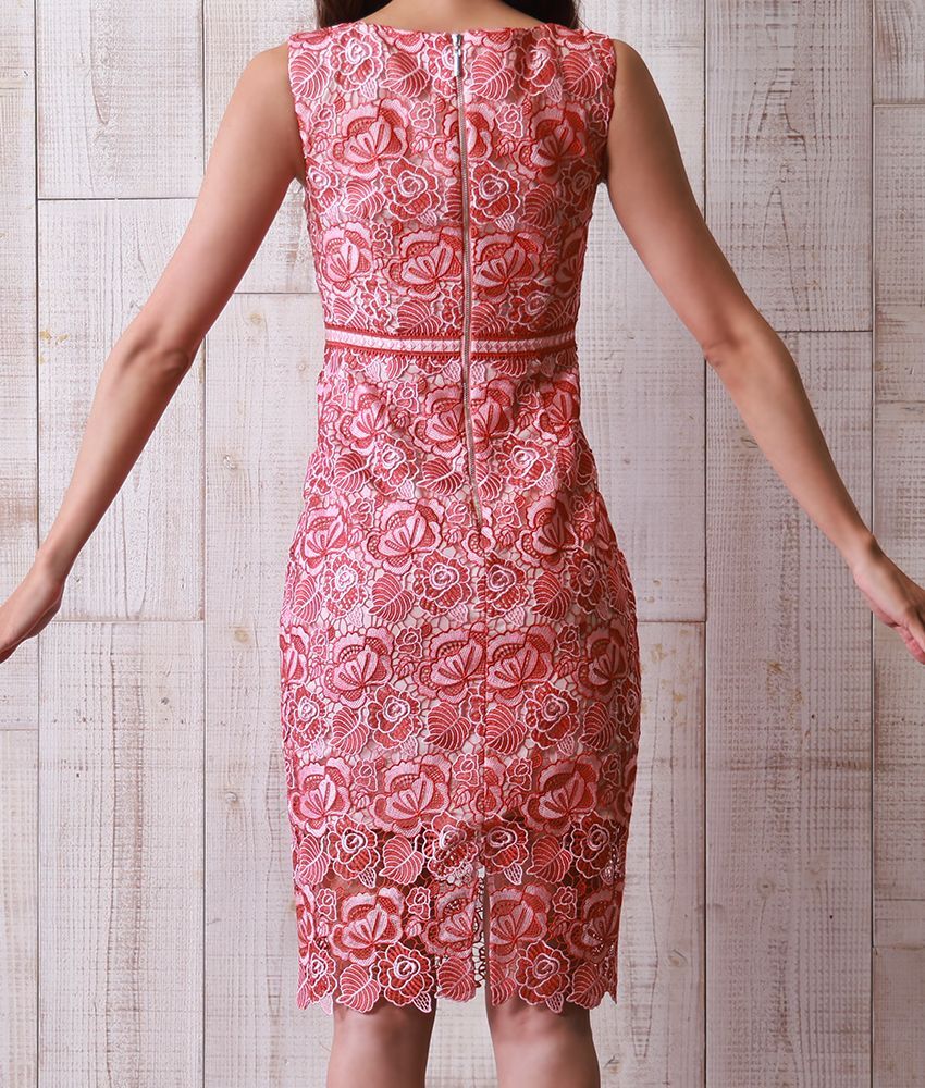 ケミカルレースノースリーブドレス - カラードレス