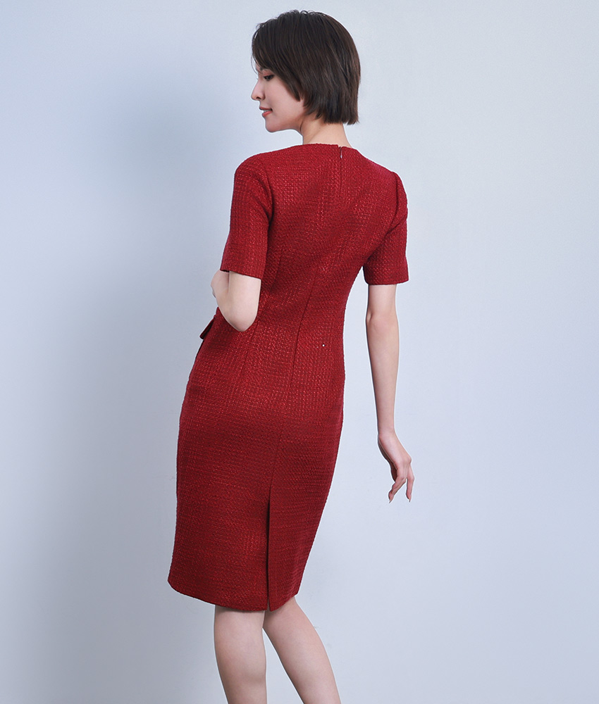 五分袖・タイト・フロントポケット・ショート丈・ミニドレス/ERUKEI