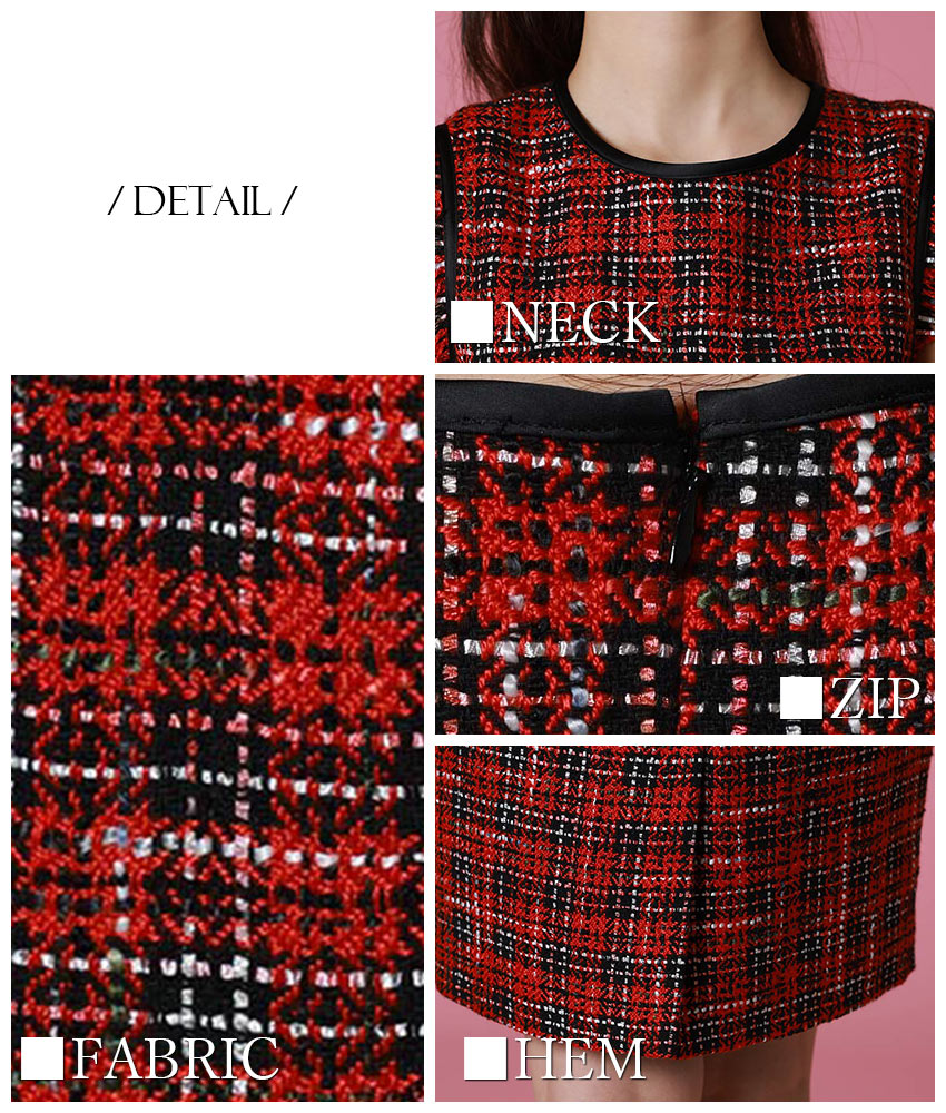 赤ツイードブラックラインミニワンピース/黒木麗奈 - カラードレス