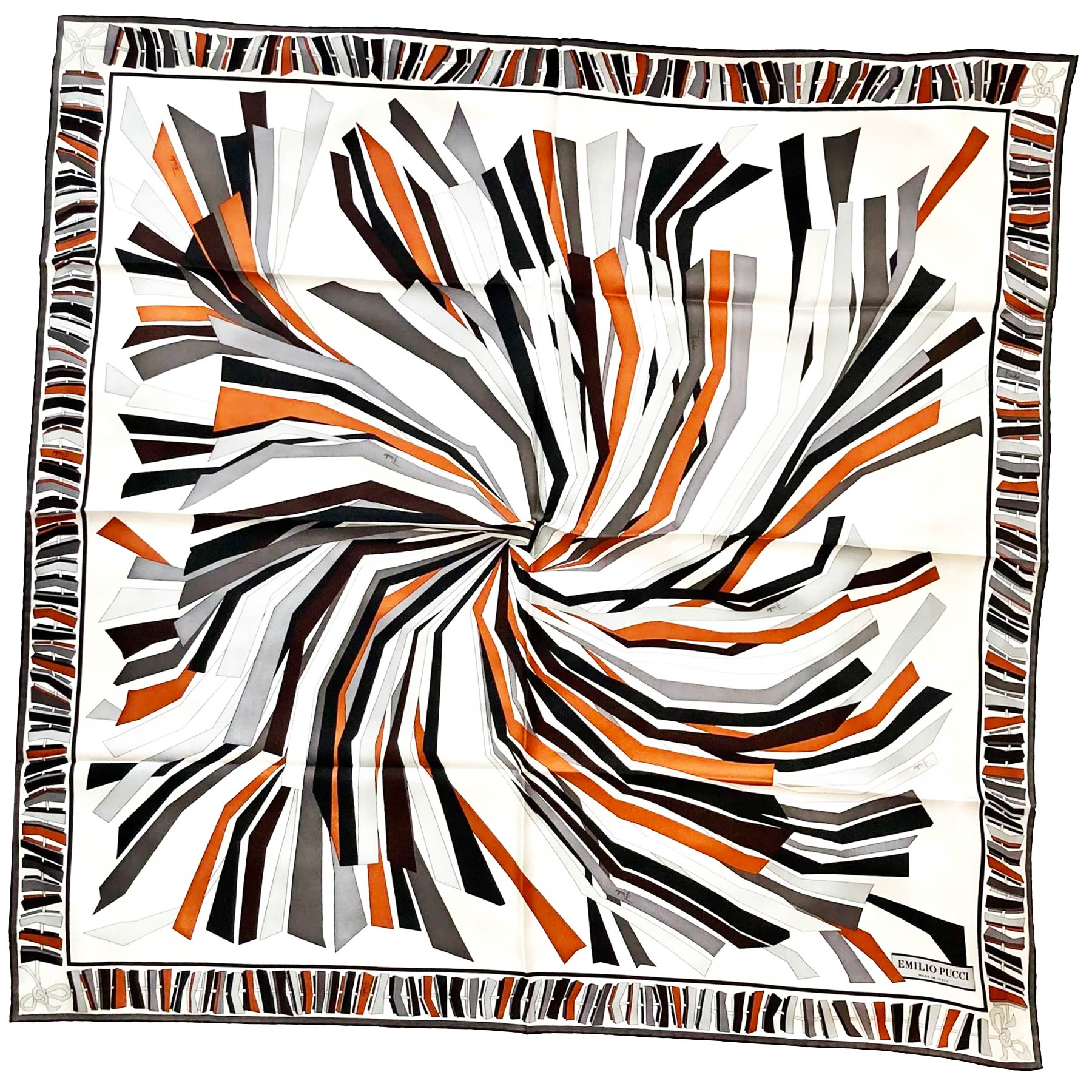 Emilio Pucci Silk Scarf Gray Black Brown Twill Silk Square Scarf
