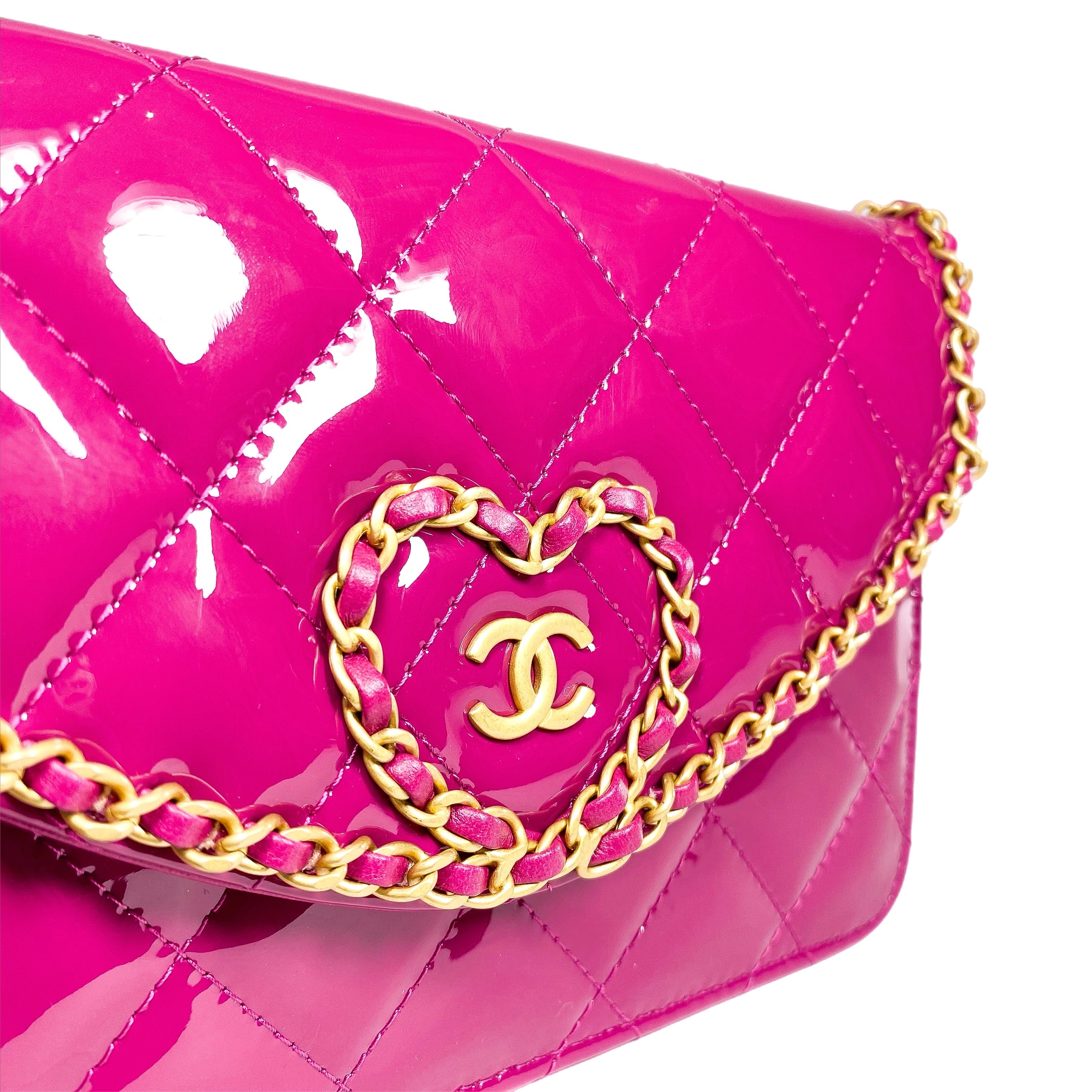 Chanel Fuchsia Patent Chain Heart Wallet on Chain – Consign of the