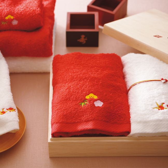 寿々 大阪泉州紅白タオルセット／バスタオル1枚・フェイスタオル1枚