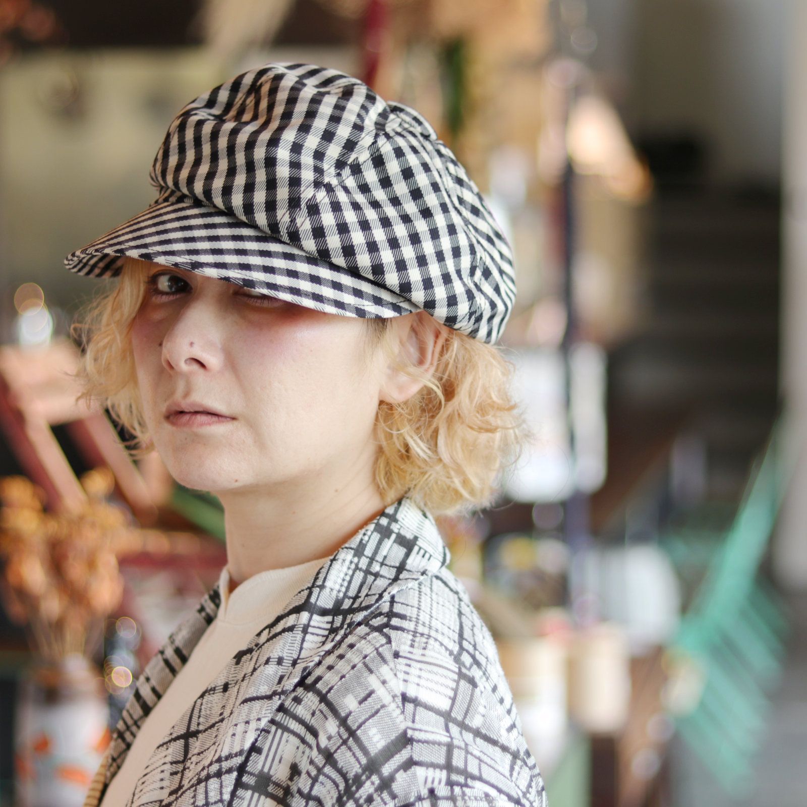 Chapon - 黒白ギンガムチェックキャスケット | corne/コルネ