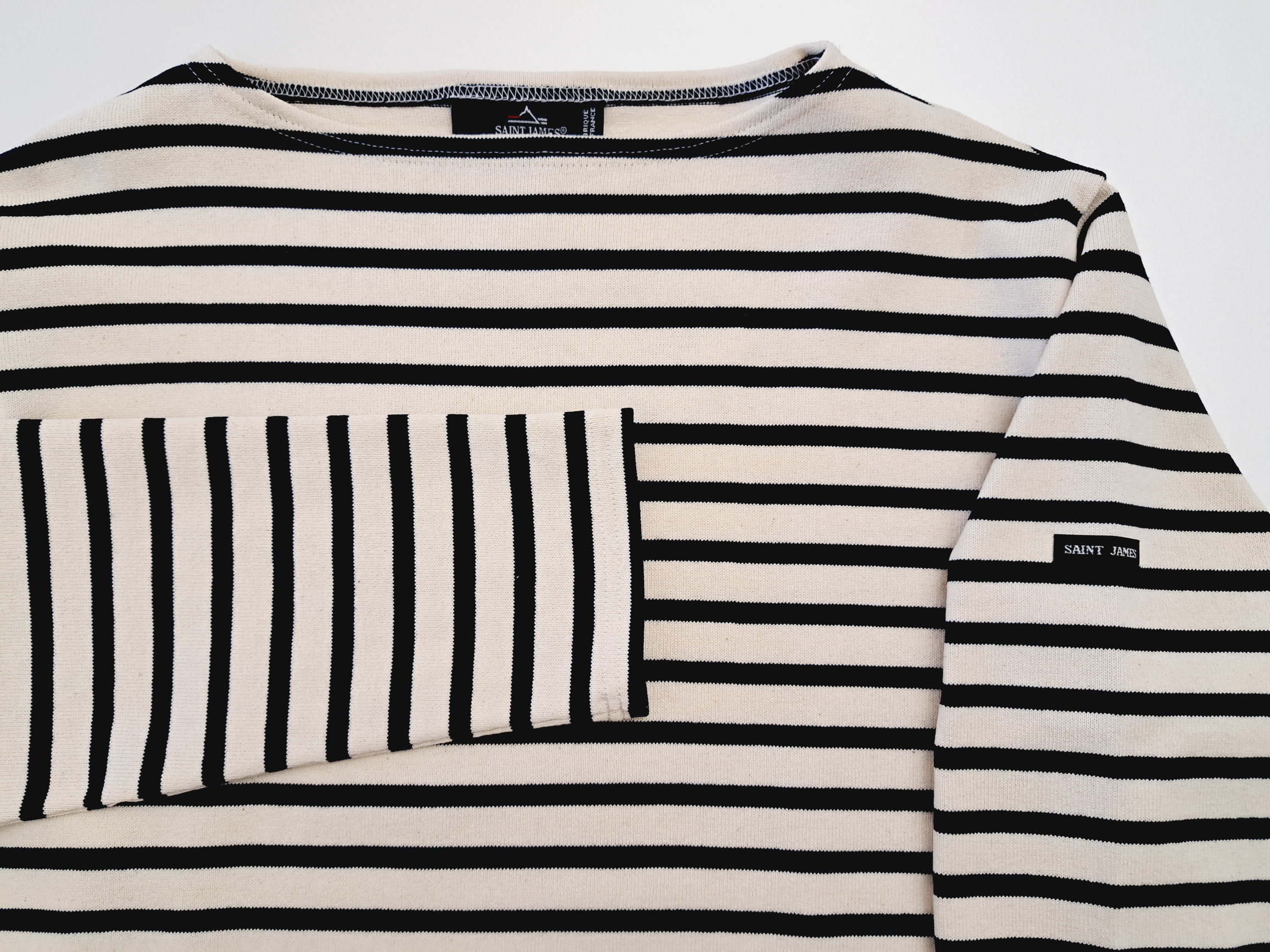 セントジェームス 定番ボーダーバスクシャツ ECRU/NOIR 【CALM GREEN