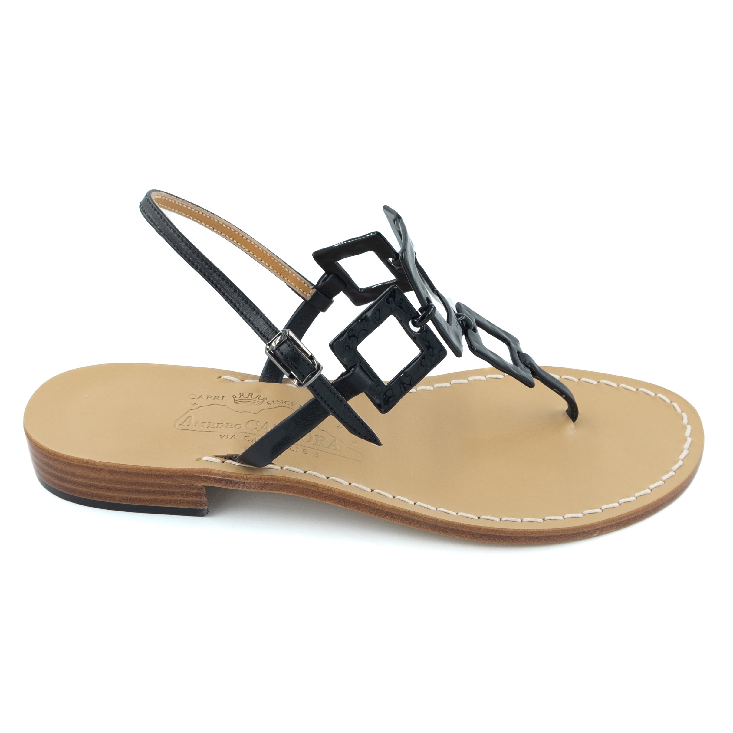 Square - Real leather thong sandal with large metal squares