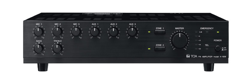 TOA A-1803 MIXER AMPLIFIER 30W/4, 100V. AC/DC power, 2 zone