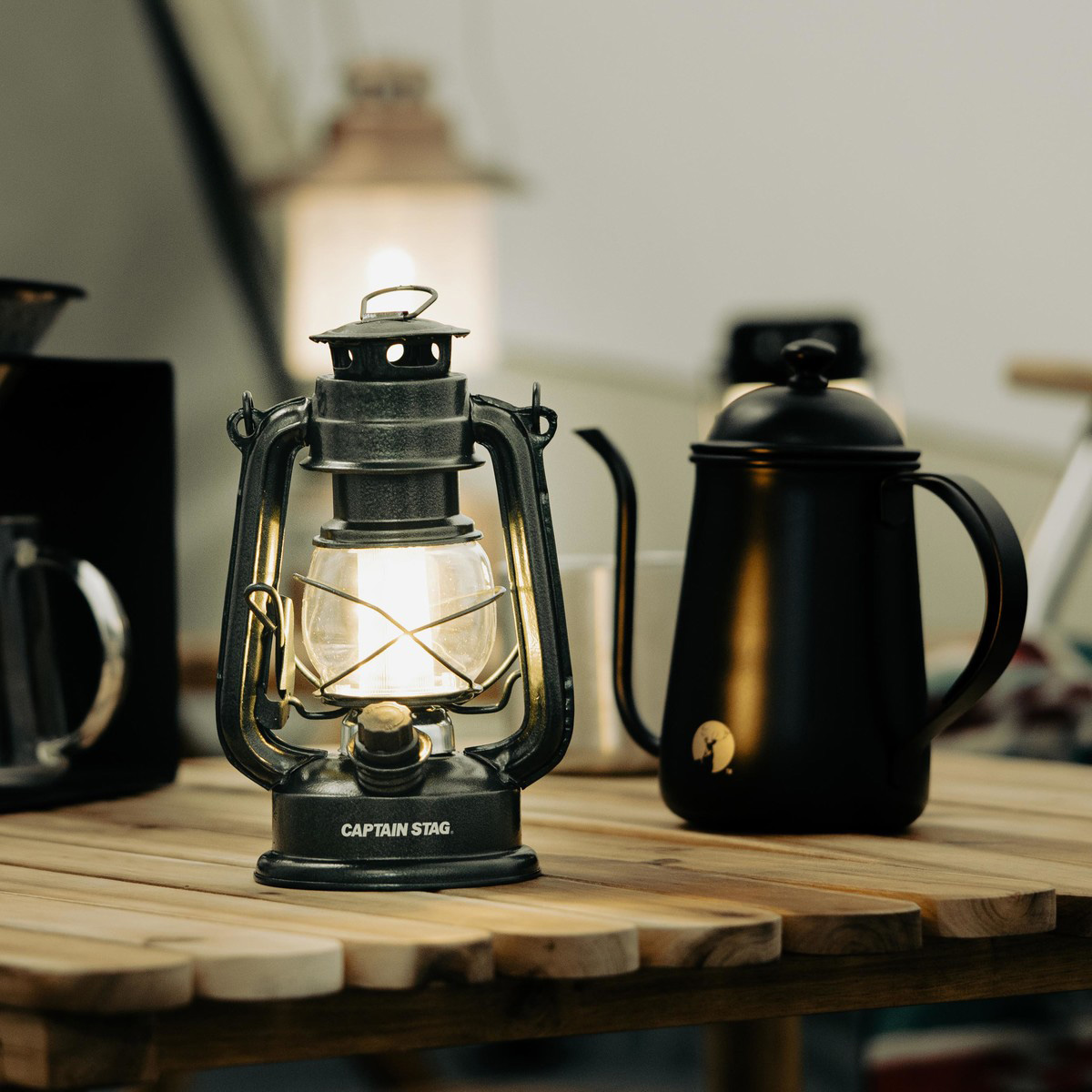 アンティーク暖色LEDランタン（ハンマートン グリーン） - アウトドア