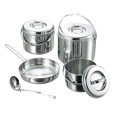 3層鋼キャンピングクッカーLセット〈バッグ付〉 - アウトドア