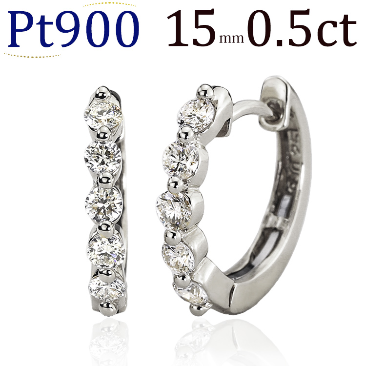 K18中折れ式ダイヤフープピアス(0.5ct)(16mm)(sb0057k) | フープピアス