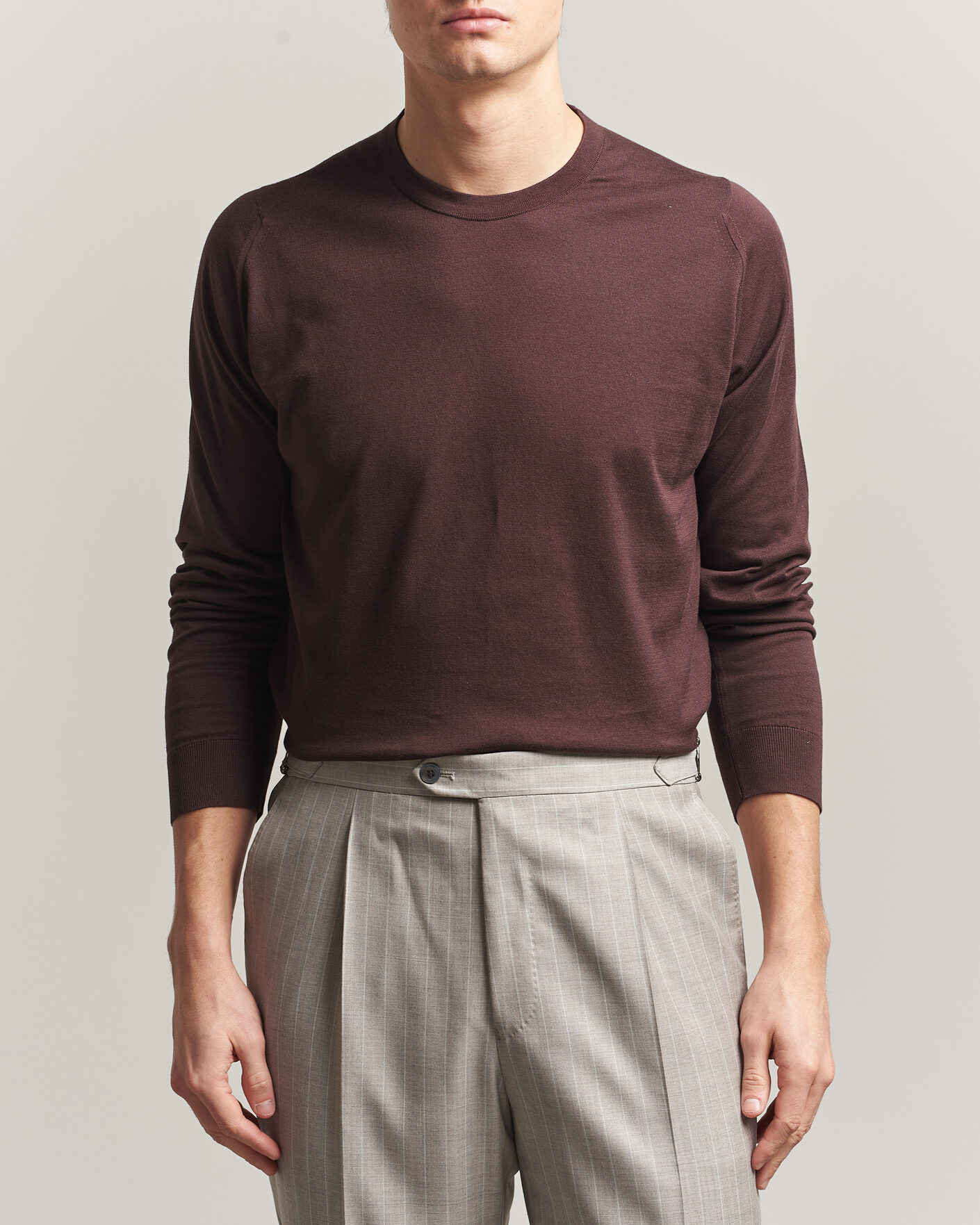 John Smedley Rowland Sea Island Crew Neck Pullover Raisin Brown at