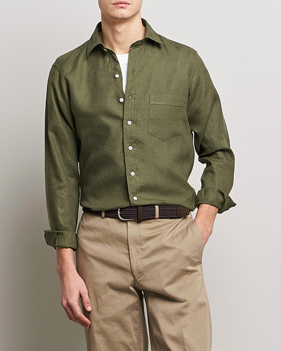Drake's Linen Summer Shirt Khaki Green at CareOfCarl.com